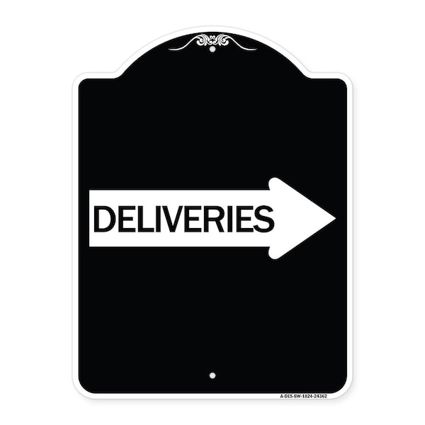 Signmission Deliveries With Right Arrow Heavy-Gauge Aluminum Architectural Sign, 24" x 18", BW-1824-24362 A-DES-BW-1824-24362 - main